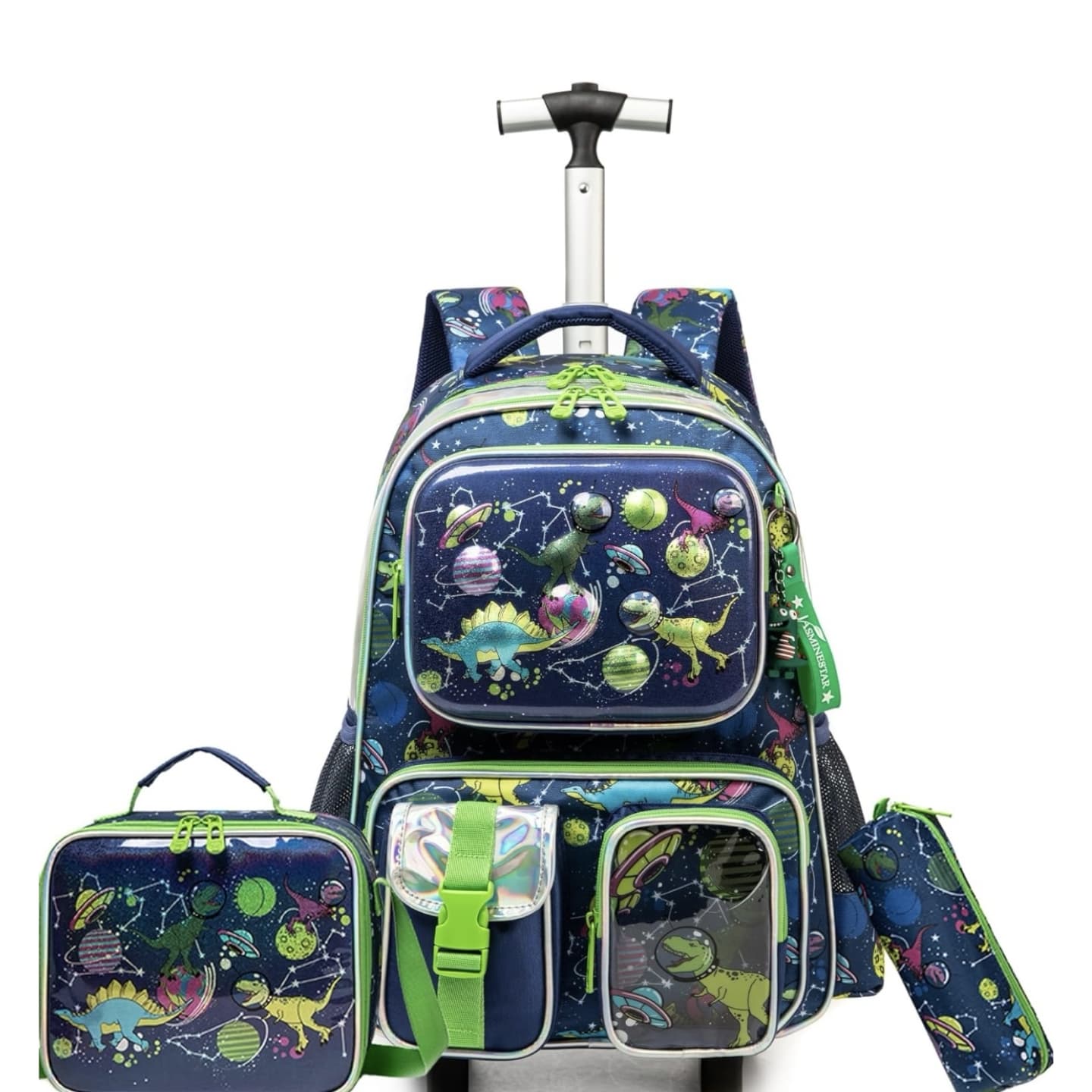 Mochila Con Carro Escolar + Vianda + Cartuchera Kit 3 En 1 - Spaces - Estampado — Jasminestar — imagen 1