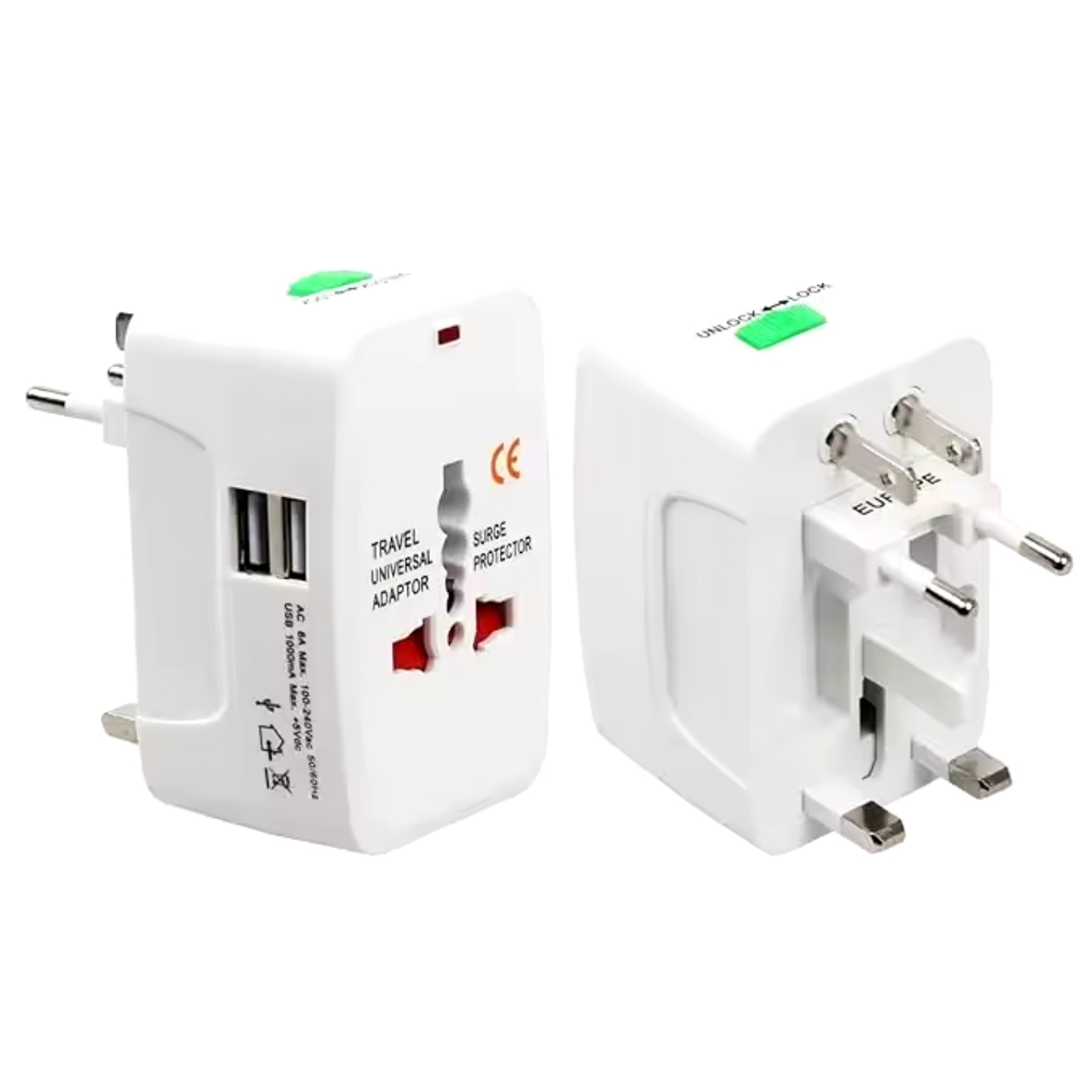 Adaptador Universal Viajeros Travel Adapter Mundial Viajes + 2 USB — BWS — imagen 1